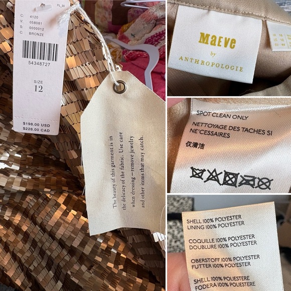 Anthropologie Maeve Natalia Gold Sequin Midi Skirt Pleated A-Line Size 12 NWT - Picture 15 of 15